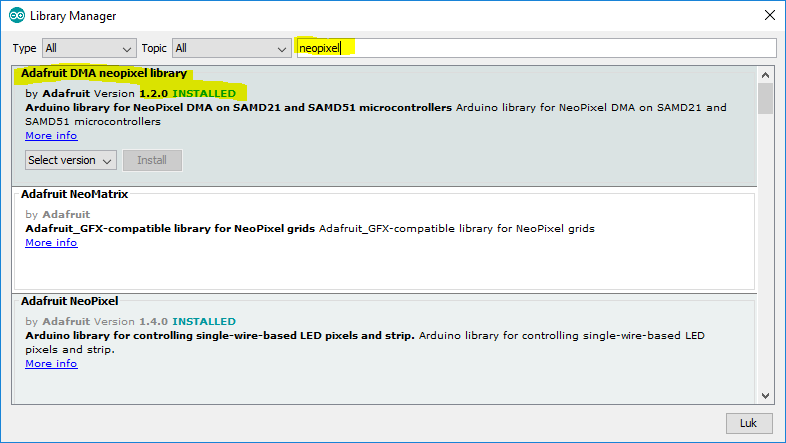 Arduino Library manager